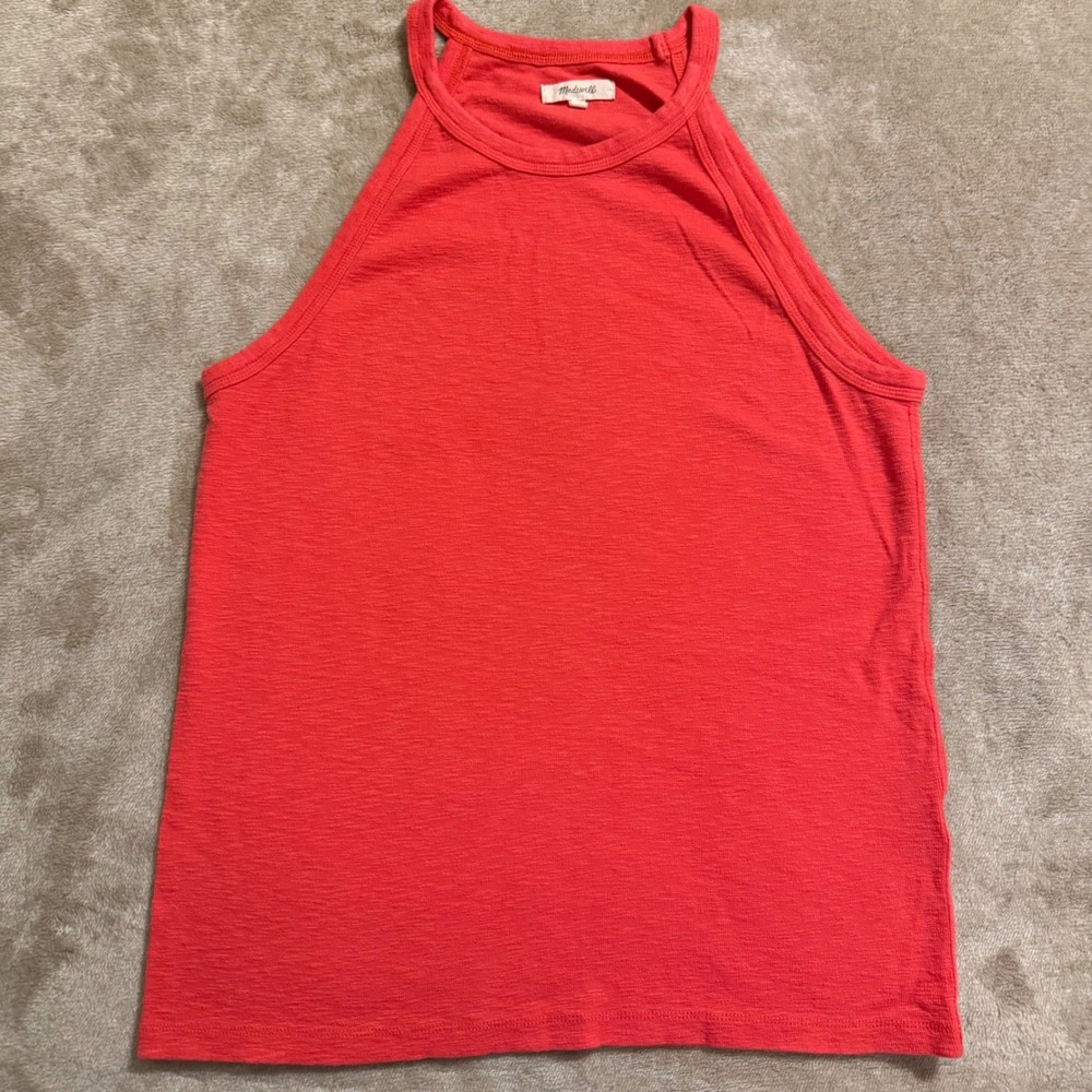 Madewell Women Red High Neck Halter Tank Top XL F4469 Textured Slub Knit